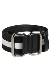 Dolce & Gabbana Black White Striped Metal Buckle Men Belt