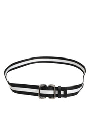 Dolce & Gabbana Black White Striped Metal Buckle Men Belt