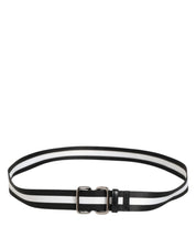 Dolce & Gabbana Black White Striped Logo Metal Buckle Belt