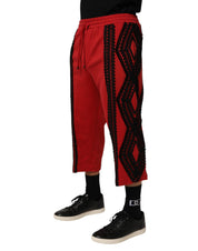 Dolce & Gabbana Red Embroidered Casual Cropped Trouser Pants