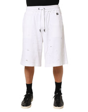 Dolce & Gabbana White Cotton Ripped Bermuda Sweatpants Shorts