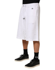 Dolce & Gabbana White Cotton Ripped Bermuda Sweatpants Shorts