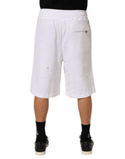 Dolce & Gabbana White Cotton Ripped Bermuda Sweatpants Shorts