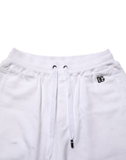 Dolce & Gabbana White Cotton Ripped Bermuda Sweatpants Shorts