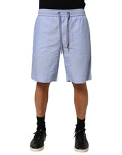 Dolce & Gabbana Light Blue Linen Mid Waist Men Bermuda Shorts