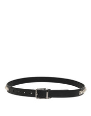 Dolce & Gabbana Black Leather Studded Silver-Tone Buckle Belt