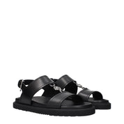 Versace Black Leather Flat Sandals