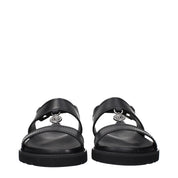 Versace Black Leather Flat Sandals
