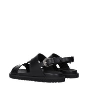 Versace Black Leather Flat Sandals