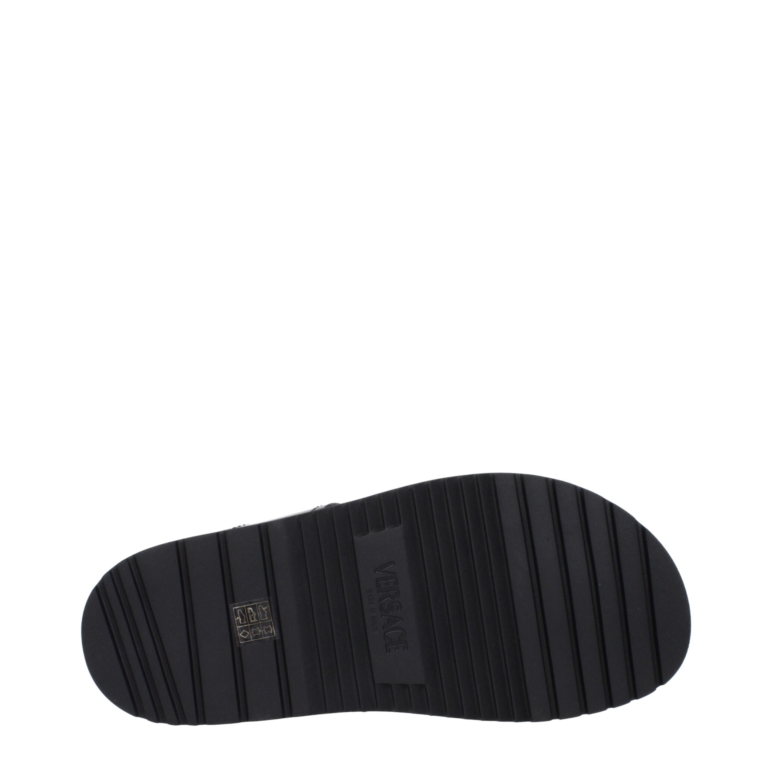 Versace Black Leather Flat Sandals