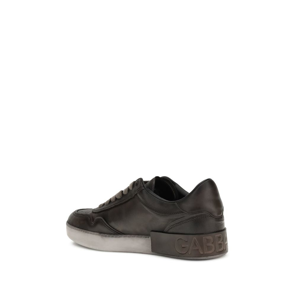 Dolce & Gabbana Brown Calf Leather Bos Taurus Low Top Sneakers