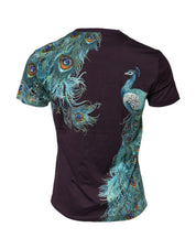 Dolce & Gabbana Violet Peacock Feather Men Crew Neck T-Shirt