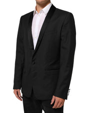 Dolce & Gabbana Black Wool GOLD 1 Button Suit Coat Blazer