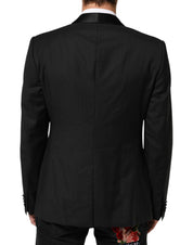 Dolce & Gabbana Black Wool GOLD 1 Button Suit Coat Blazer