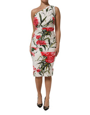 Dolce & Gabbana White Floral One Shoulder Sheath Dress