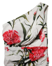 Dolce & Gabbana White Floral One Shoulder Sheath Dress