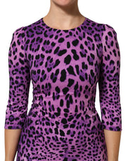 Dolce & Gabbana Violet Leopard Sheath Bodycon Mini Dress