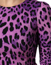 Dolce & Gabbana Violet Leopard Sheath Bodycon Mini Dress