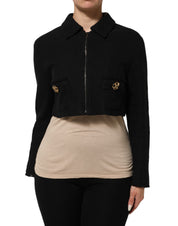 Dolce & Gabbana Black Cotton Full Zip Cropped Coat Jacket