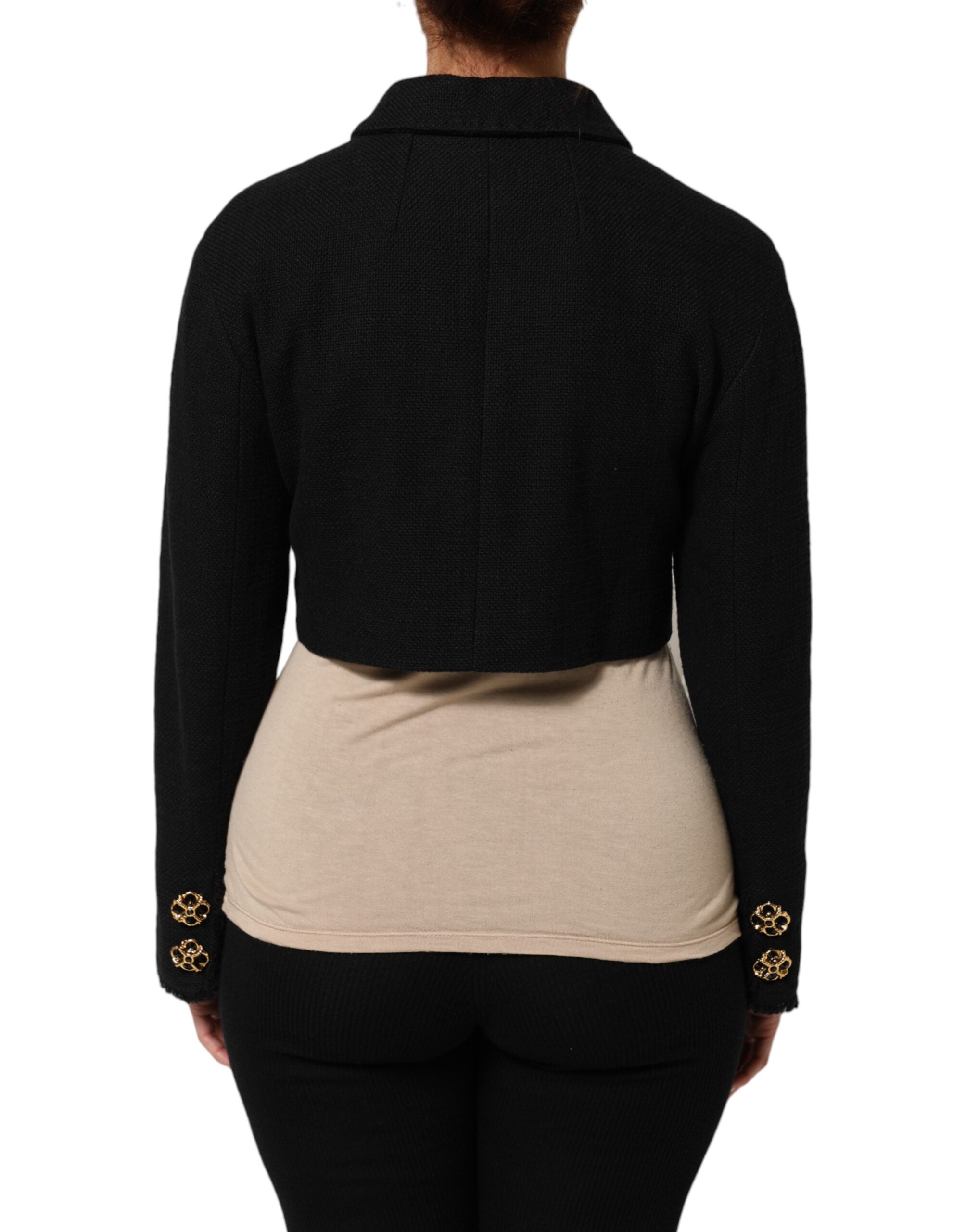 Dolce & Gabbana Black Cotton Full Zip Cropped Coat Jacket