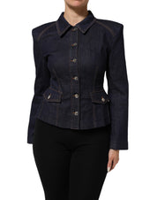 Dolce & Gabbana Dark Blue Cotton Collared Denim Coat Jacket
