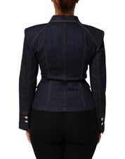 Dolce & Gabbana Dark Blue Cotton Collared Denim Coat Jacket