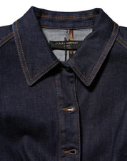 Dolce & Gabbana Dark Blue Cotton Collared Denim Coat Jacket