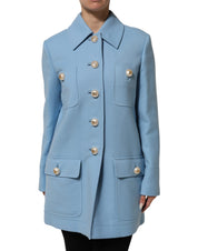 Dolce & Gabbana Blue Buttoned Down Trench Coat Jacket