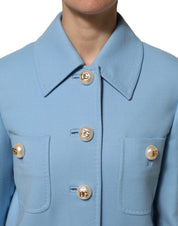 Dolce & Gabbana Blue Buttoned Down Trench Coat Jacket