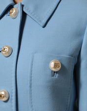 Dolce & Gabbana Blue Buttoned Down Trench Coat Jacket