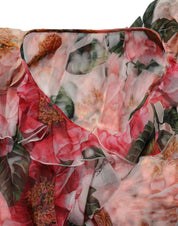 Dolce & Gabbana Pink Camellias Printed Silk V-neck Blouse Top