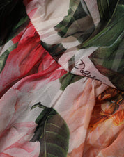 Dolce & Gabbana Pink Camellias Printed Silk V-neck Blouse Top