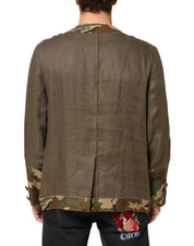 Dolce & Gabbana Brown Camouflage Linen Button Down Jacket