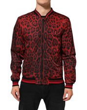 Dolce & Gabbana Red Leopard Print Full Zip Bomber Men Jacket
