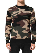Dolce & Gabbana Multicolor Camouflage Crew Neck Men Pullover Sweater