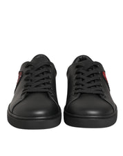 Dolce & Gabbana Black Leather Crystal Heart Sneakers  Shoes