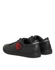 Dolce & Gabbana Black Leather Crystal Heart Sneakers  Shoes