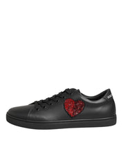 Dolce & Gabbana Black Leather Crystal Heart Sneakers  Shoes