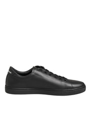 Dolce & Gabbana Black Leather Crystal Heart Sneakers  Shoes