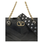 Valentino Garavani Black Calf Leather Bos Taurus Shoulder Bag