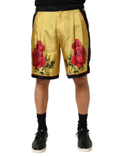 Dolce & Gabbana Yellow Floral Print Silk Men Bermuda Shorts