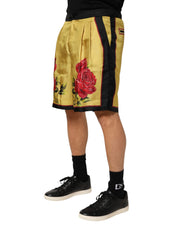 Dolce & Gabbana Yellow Floral Print Silk Men Bermuda Shorts
