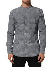 AGLINI Gray Polka Dot Cotton Button Down Long Sleeves Shirt