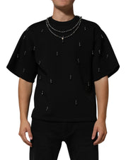 Dolce & Gabbana Black Polyester Necklace Embellished T-shirt