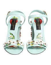 Dolce & Gabbana Mint Green Floral Studs Heels Sandals Shoes