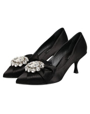 Dolce & Gabbana Black Satin Bow Crystal Embellishment Pumps Shoes
