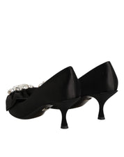 Dolce & Gabbana Black Satin Bow Crystal Embellishment Pumps Shoes