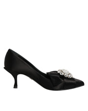 Dolce & Gabbana Black Satin Bow Crystal Embellishment Pumps Shoes