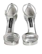 Dolce & Gabbana Silver Leather Platform Keira Sandals Shoes