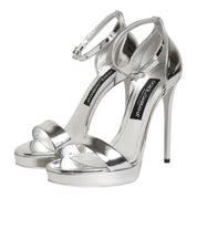 Dolce & Gabbana Silver Leather Platform Keira Sandals Shoes